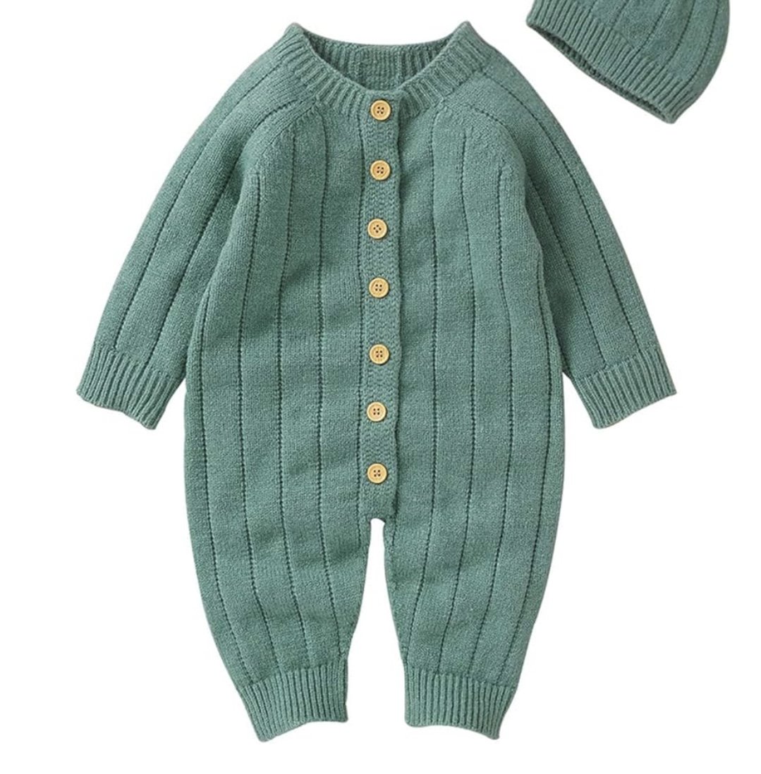 Ribbed Knit Romper- Teal