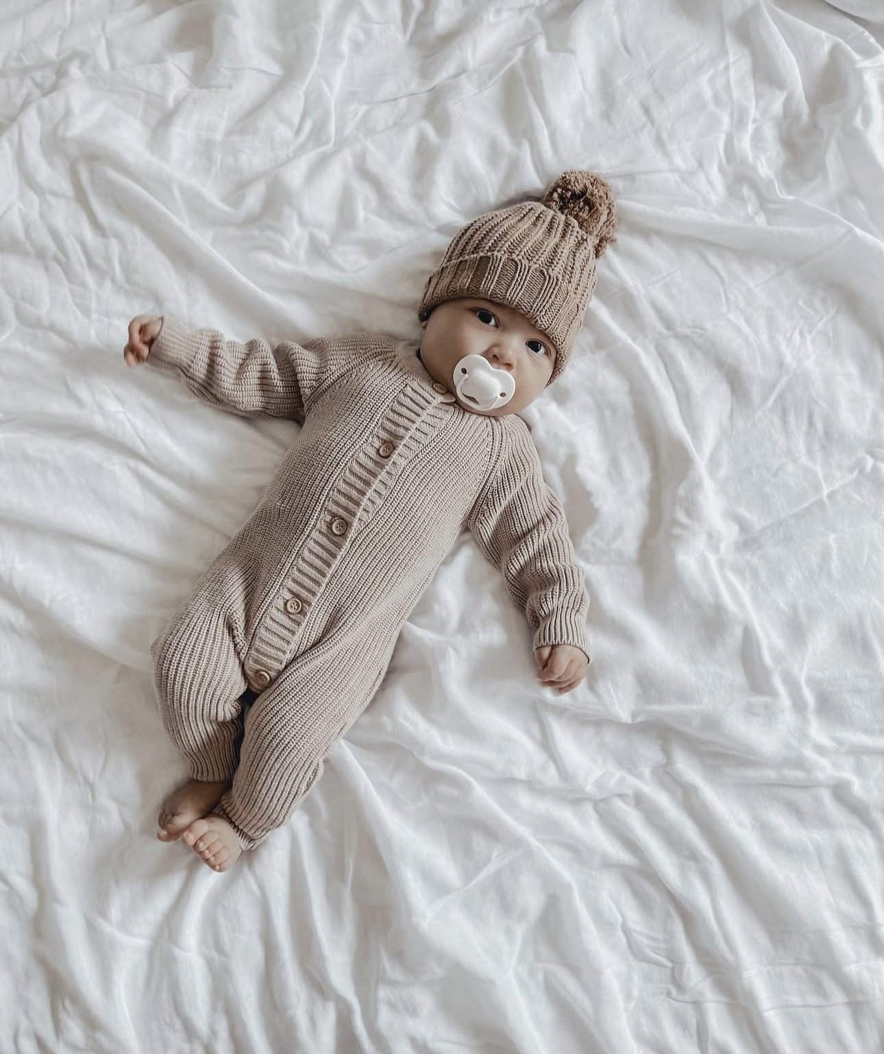Raising Reign Knit Romper- Latte