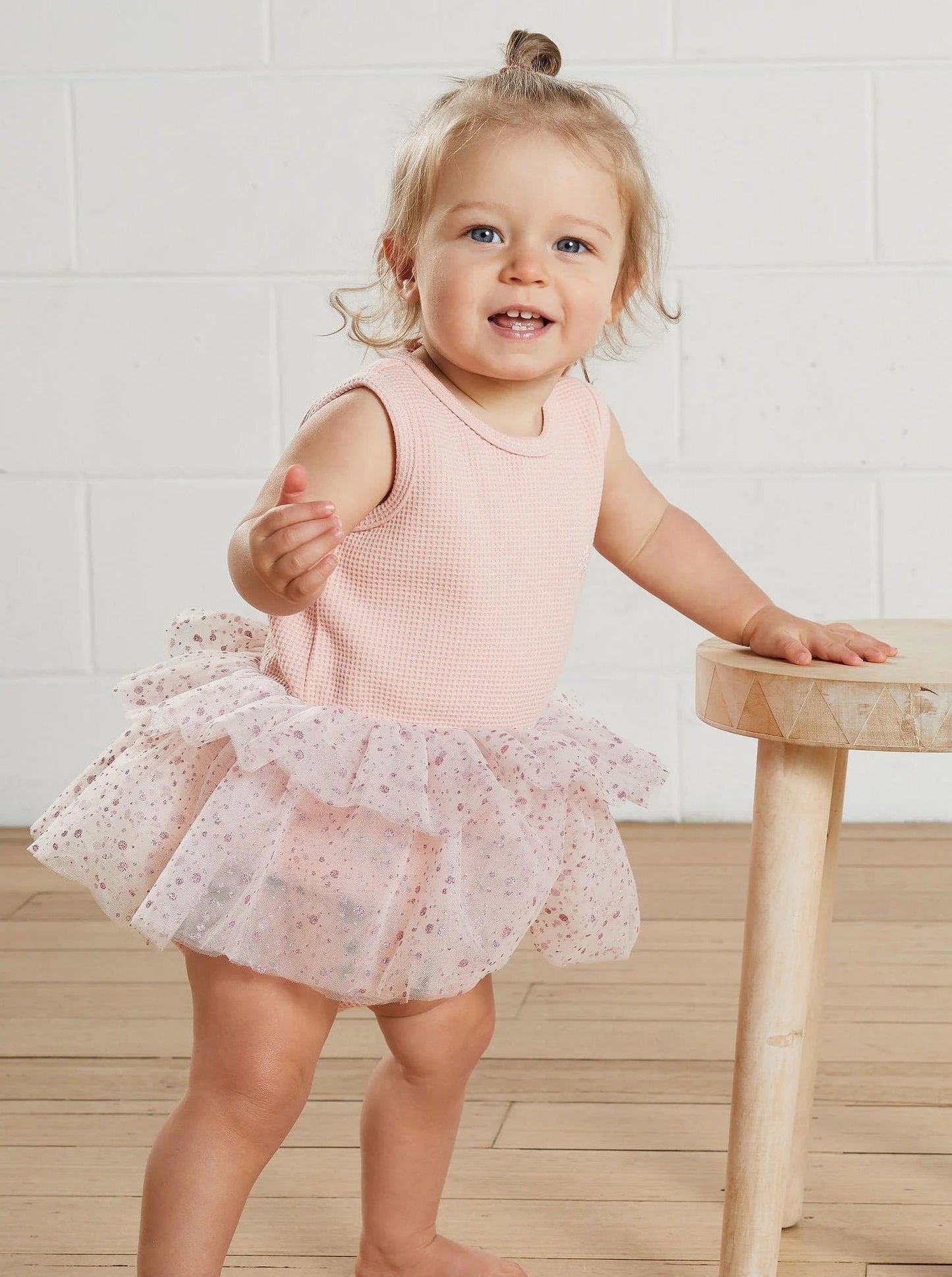 Kapow Kids Frill Skirt Romper- Peony Waffle