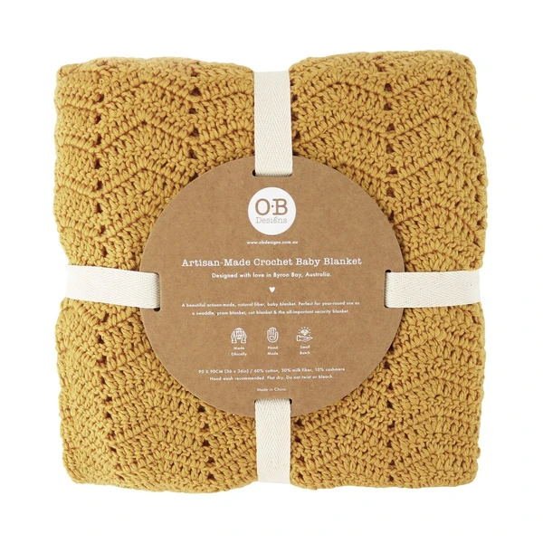 O.B Designs Artisan Made Crochet Baby Blanket- Mustard