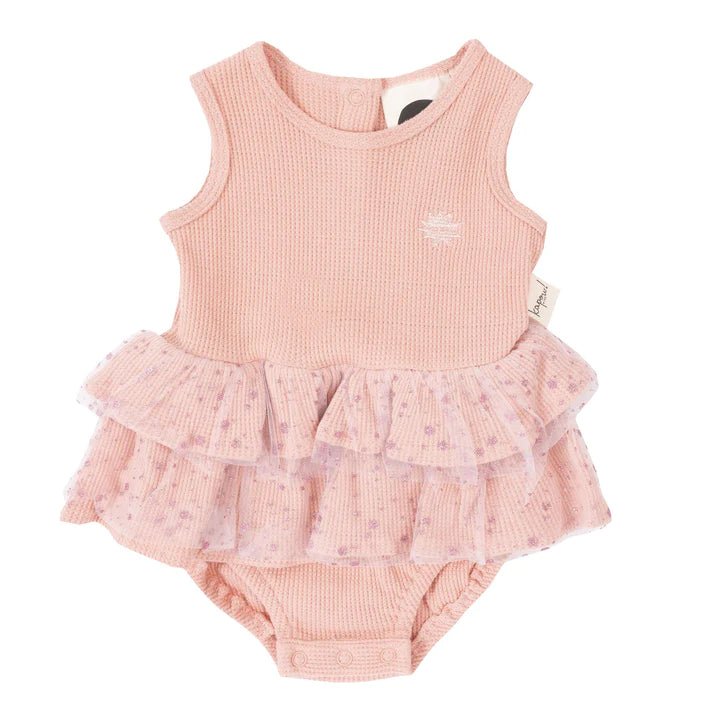 Kapow Kids Frill Skirt Romper- Peony Waffle