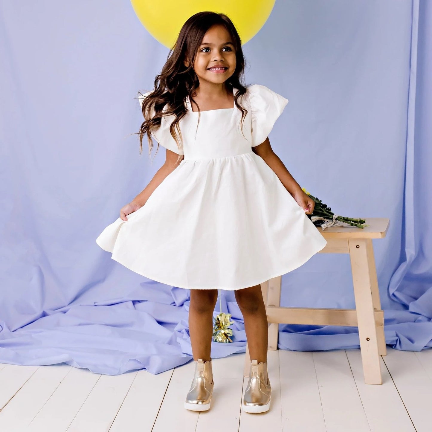 Designer Kidz Grace Tie Back Dress- Ecru