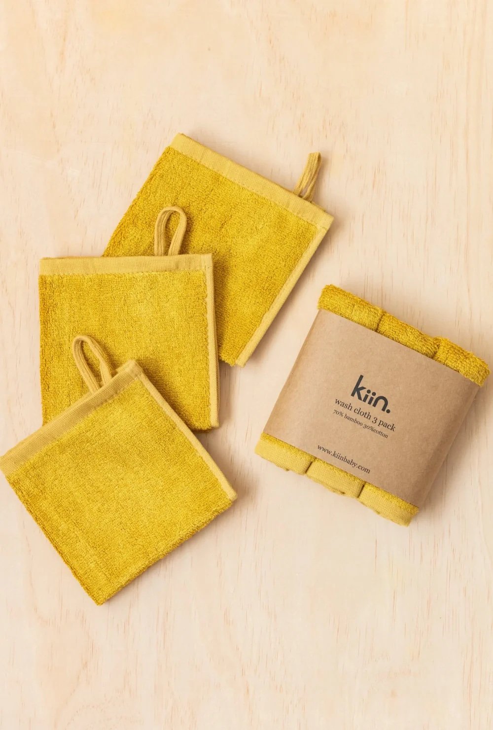 Kiin 3 Pack Wash Cloth- Mustard