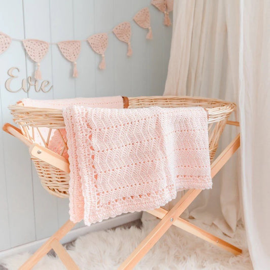 O.B Designs Artisan Made Crochet Baby Blanket- Light Pink