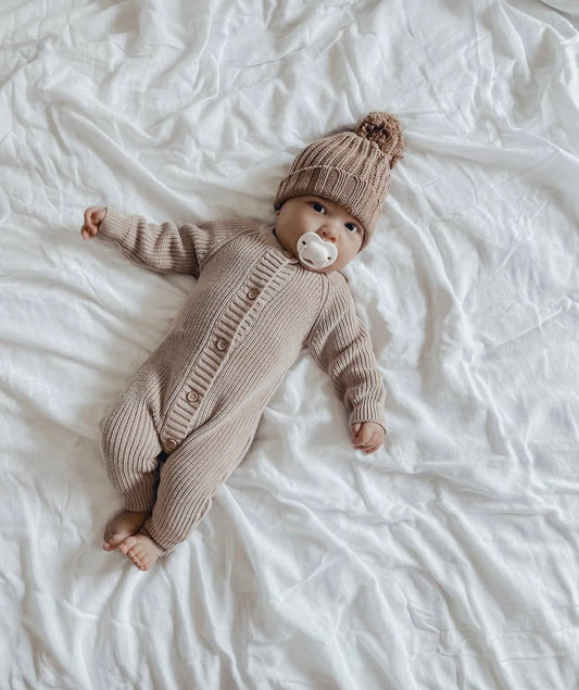 Raising Reign Knit Romper- Latte