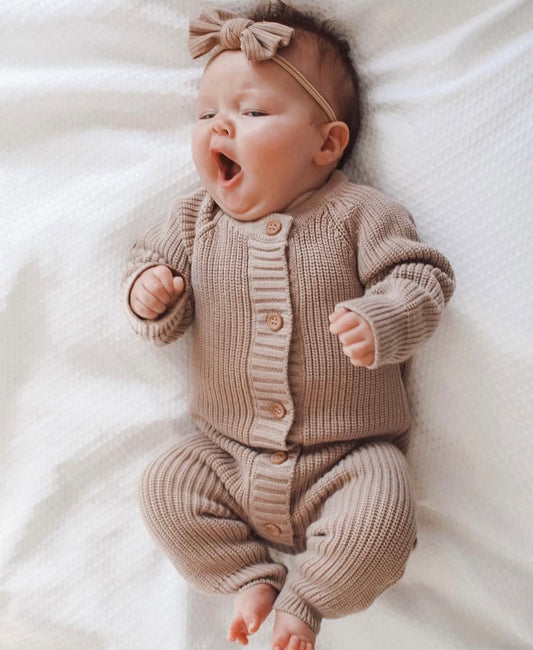 Raising Reign Knit Romper- Latte