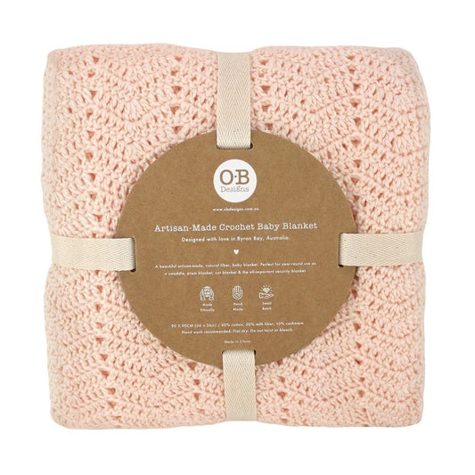 O.B Designs Artisan Made Crochet Baby Blanket- Light Pink