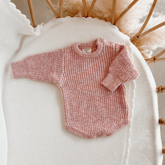 Blossom & Pear Chunky Knit Romper- Blush