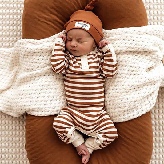 Snuggle Hunny Organic Growsuit- Biscuit Stripe