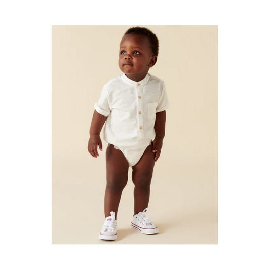 Designer Kidz Leo Short Sleeve Romper- Ivory
