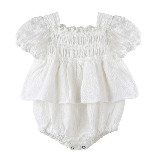 Designer Kidz Sophie Tiered Ruffle Romper- Ivory