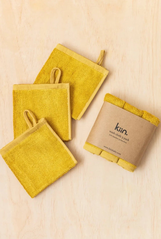 Kiin 3 Pack Wash Cloth- Mustard